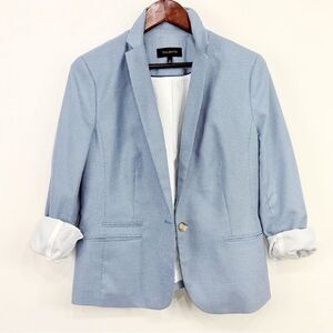 Talbots Blue White Micro Geometric Print 100% Cotton Button Nautical Blazer
